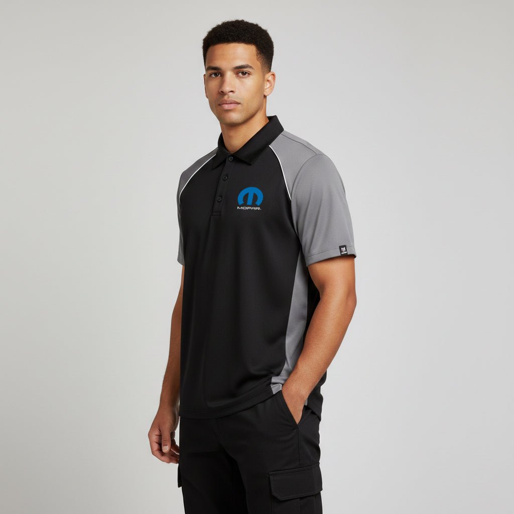 Marwin Sports Mopar Men's Poly Button Polo - Black/Grey/White - Marwin Sports