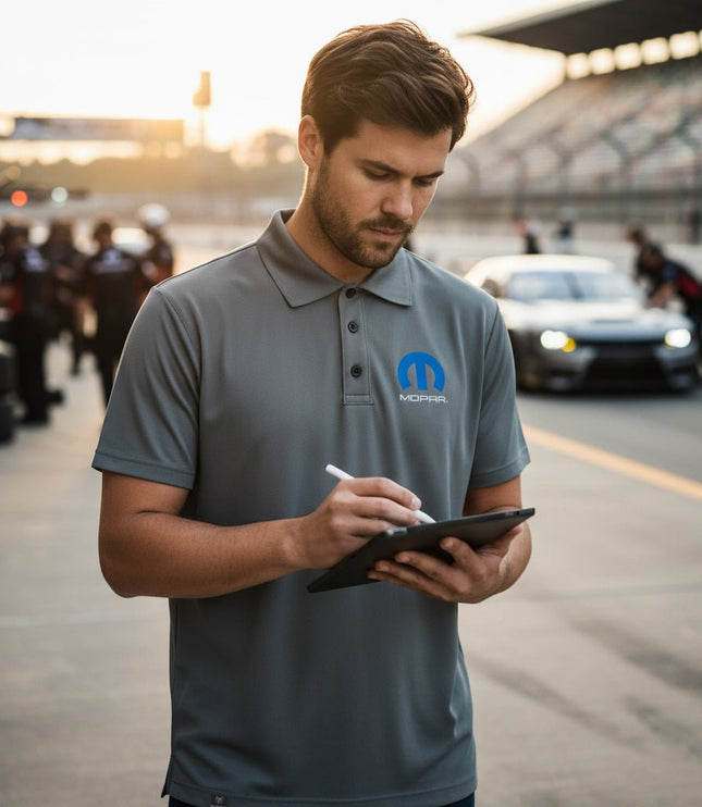 Marwin Sports Mopar Men's Poly Button Polo - Grey - Marwin Sports