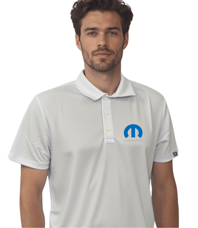 Marwin Sports Mopar Men's Poly Button Polo - White - Marwin Sports