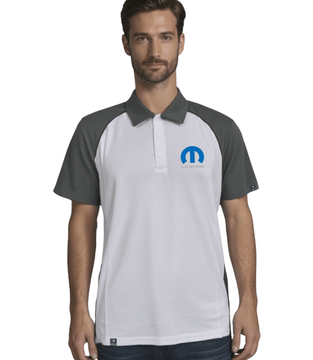 Marwin Sports Mopar Men's Poly Button Polo - White/Grey/Black - Marwin Sports