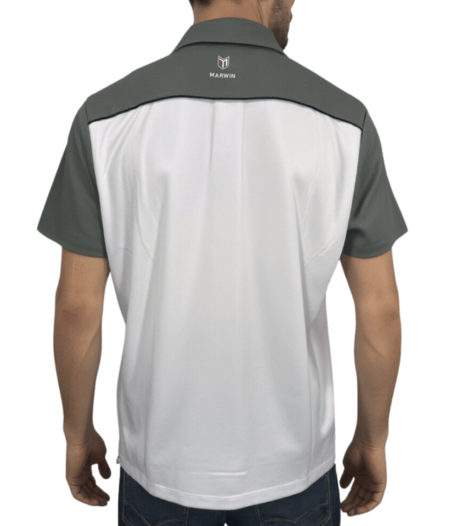 Marwin Sports Mopar Men's Poly Button Polo - White/Grey/Black - Marwin Sports