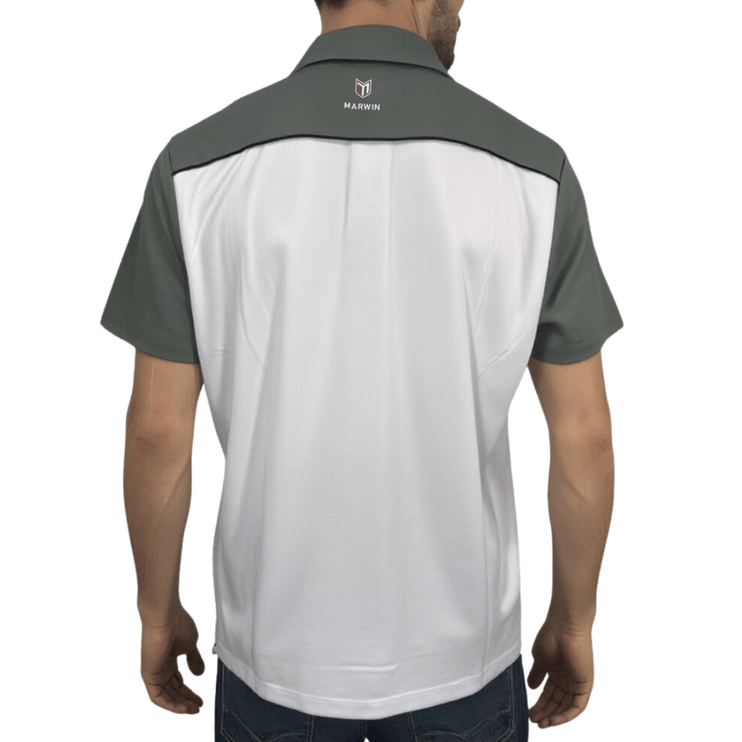 Marwin Sports Mopar Men's Poly Button Polo - White/Grey/Black - Marwin Sports