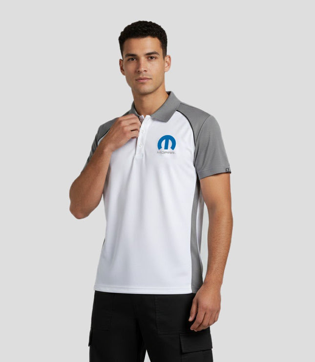 Marwin Sports Mopar Men's Poly Button Polo - White/Grey/Black - Marwin Sports