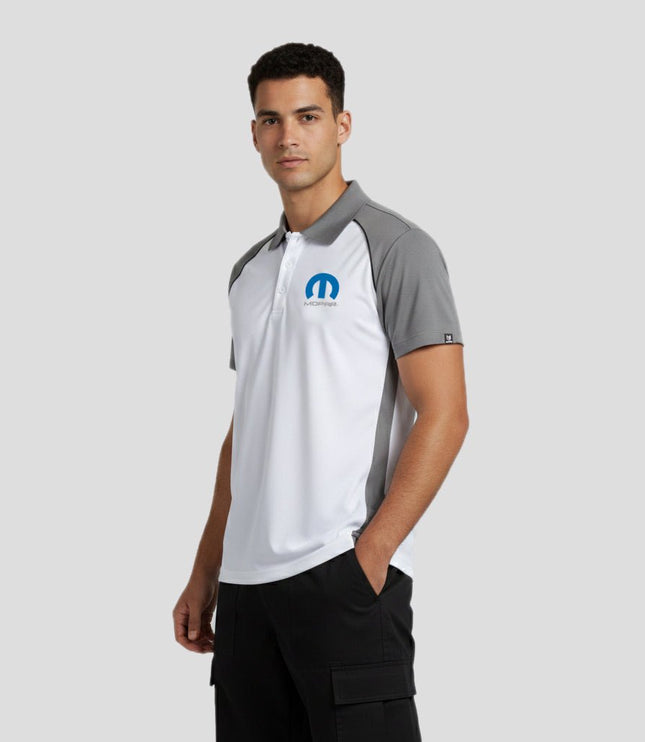 Marwin Sports Mopar Men's Poly Button Polo - White/Grey/Black - Marwin Sports