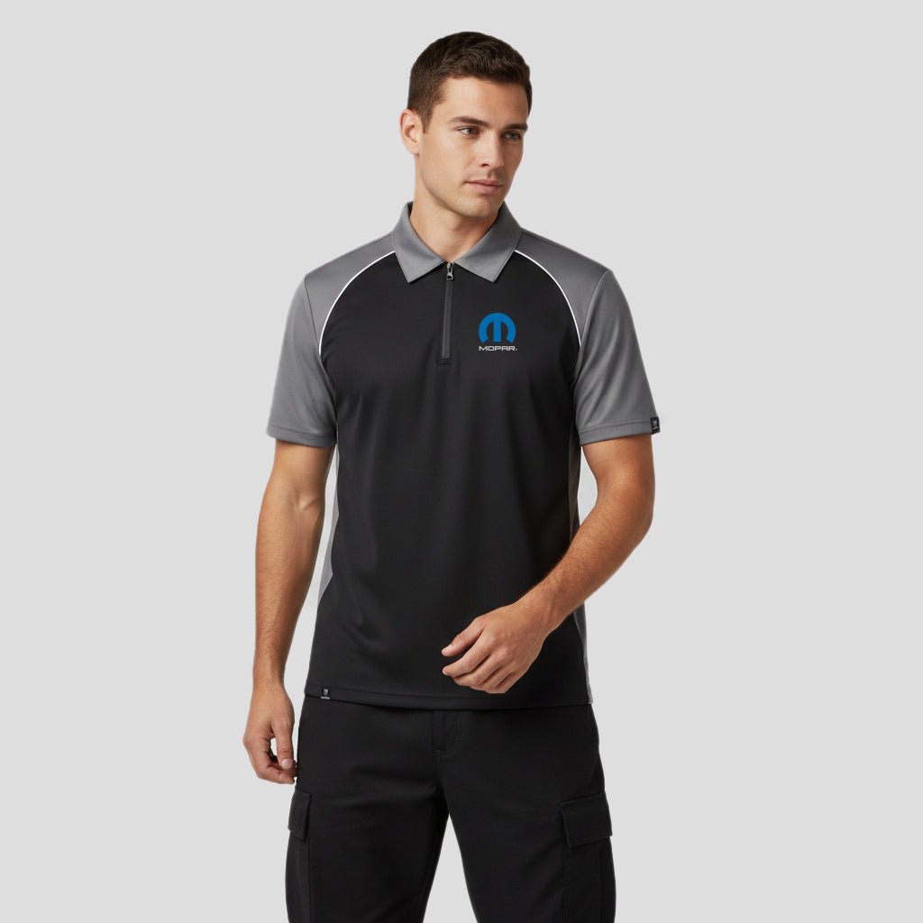 Marwin Sports Mopar Men's Poly Zipper Polo - Black/Grey/White - Marwin Sports