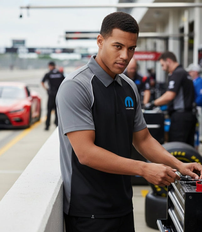 Marwin Sports Mopar Men's Poly Zipper Polo - Black/Grey/White - Marwin Sports