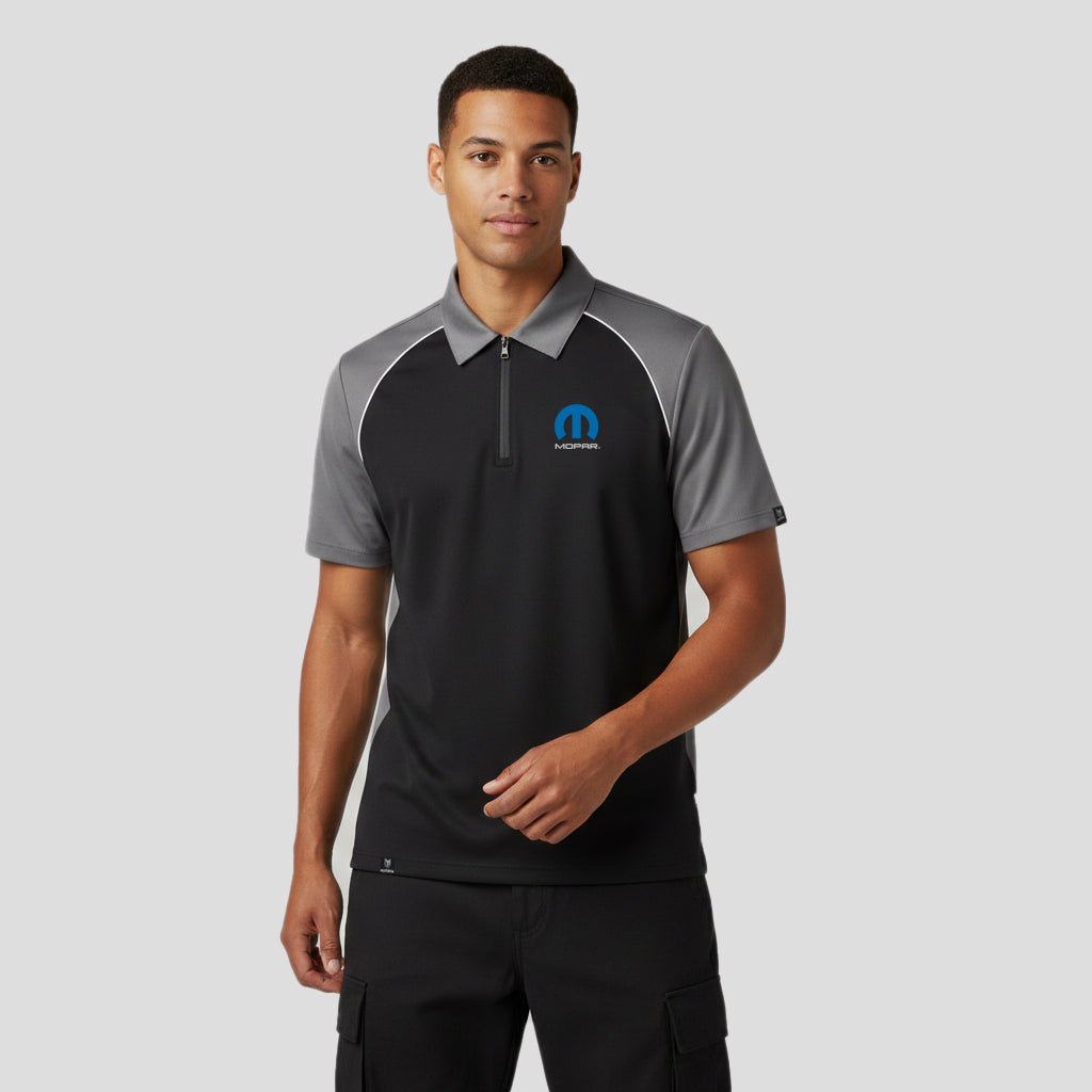 Marwin Sports Mopar Men's Poly Zipper Polo - Black/Grey/White - Marwin Sports