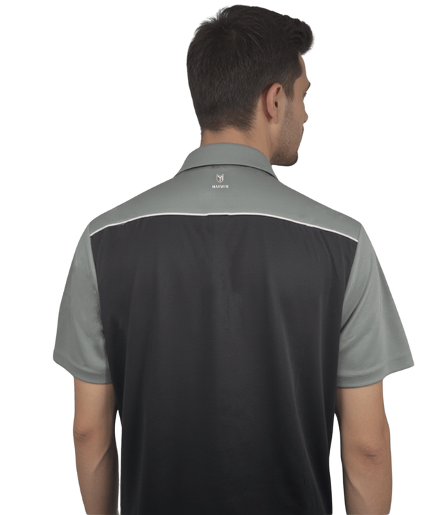 Marwin Sports Mopar Men's Poly Zipper Polo - Black/Grey/White - Marwin Sports