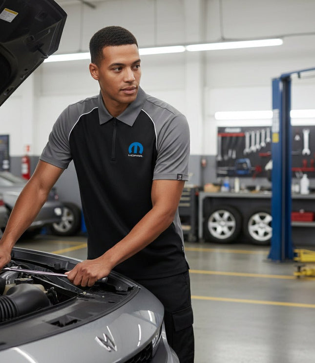 Marwin Sports Mopar Men's Poly Zipper Polo - Black/Grey/White - Marwin Sports