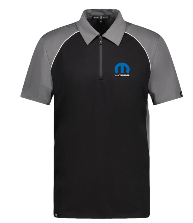 Marwin Sports Mopar Men's Poly Zipper Polo - Black/Grey/White - Marwin Sports