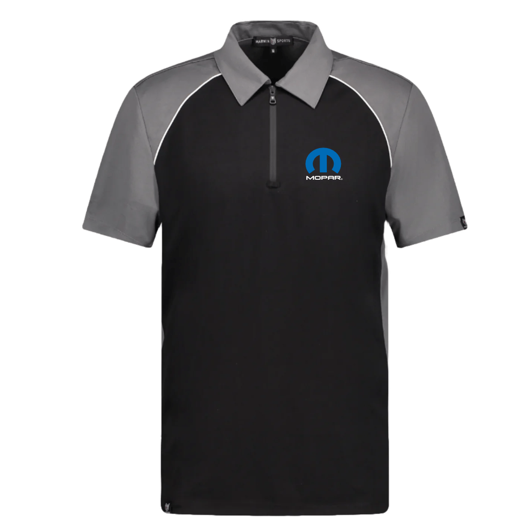 Marwin Sports Mopar Men's Poly Zipper Polo - Black/Grey/White - Marwin Sports