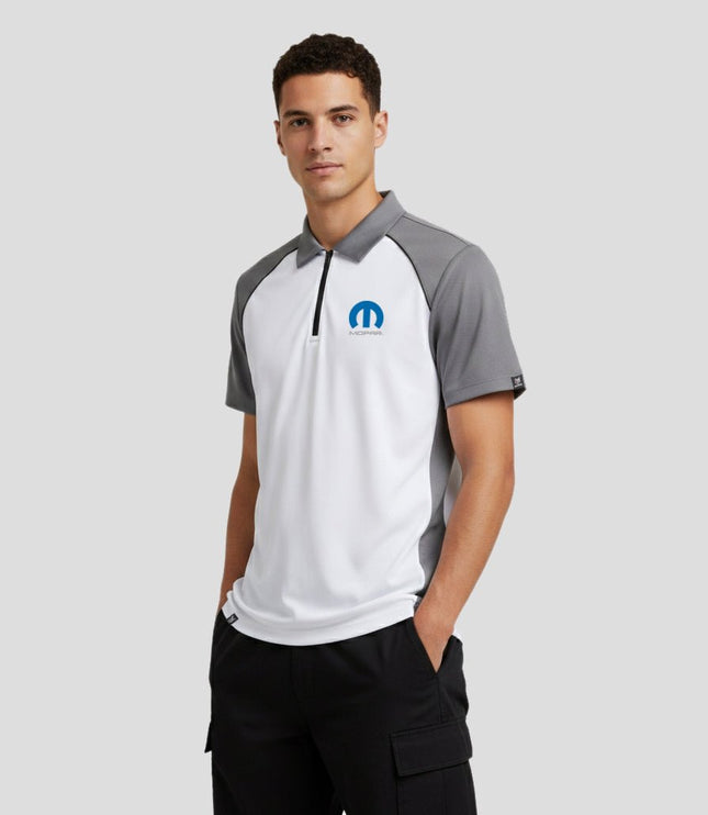 Marwin Sports Mopar Men's Poly Zipper Polo - White/Grey/Black - Marwin Sports