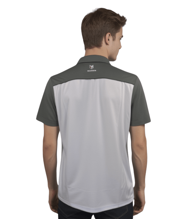 Marwin Sports Mopar Men's Poly Zipper Polo - White/Grey/Black - Marwin Sports