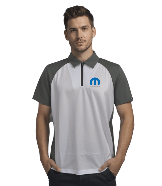 Marwin Sports Mopar Men's Poly Zipper Polo - White/Grey/Black - Marwin Sports