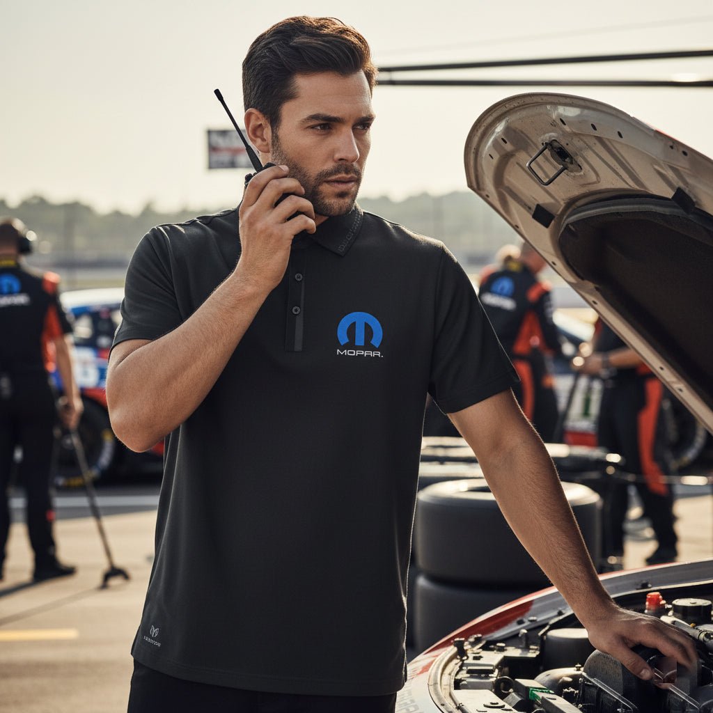 Marwin Sports Mopar Seamless Button Men's Polo - Black - Marwin Sports