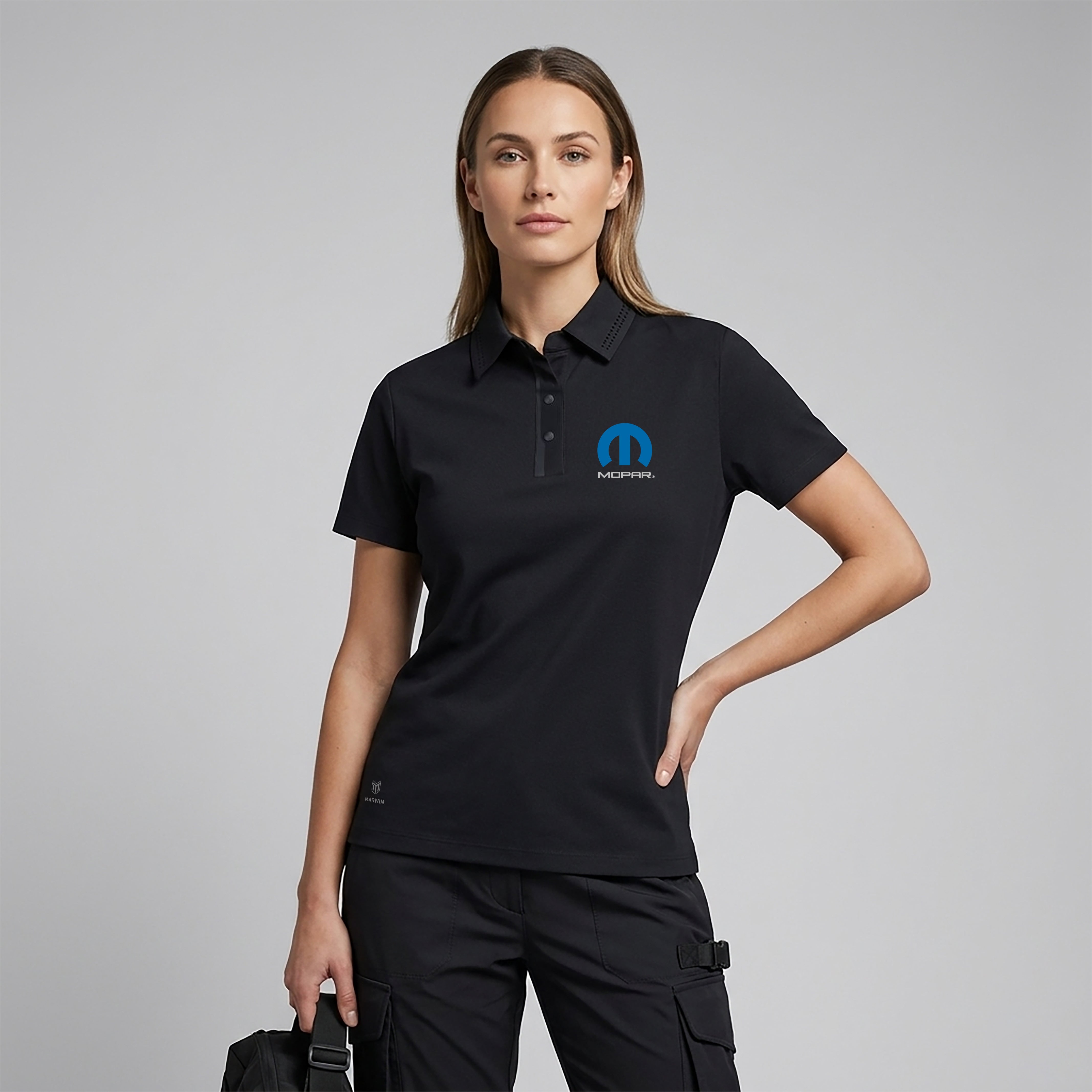 Marwin Sports Mopar Seamless Button Women's Polo - Black - Marwin Sports