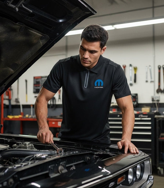 Marwin Sports Mopar Seamless Zipper Men's Polo - Black - Marwin Sports