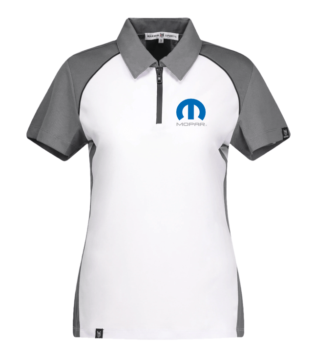 Marwin Sports Mopar Women's Poly Zipper Polo - White/Grey/Black - Marwin Sports