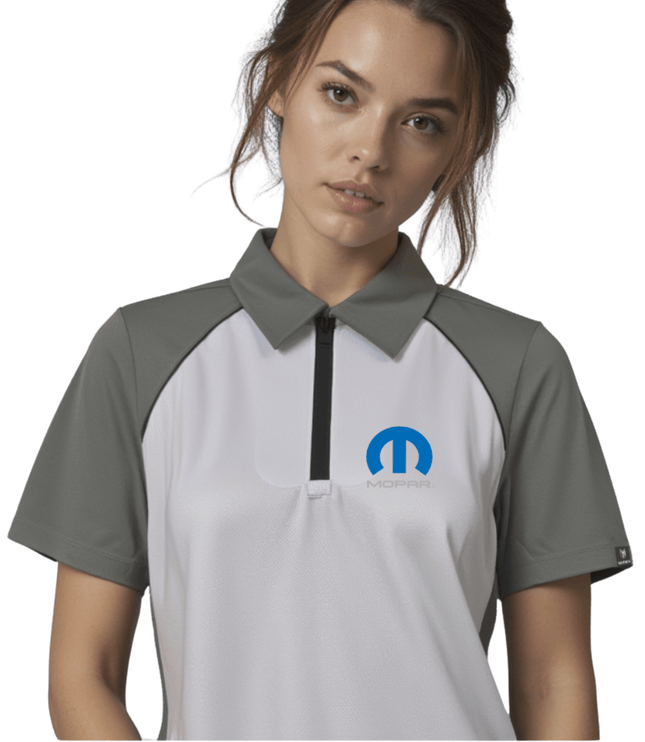 Marwin Sports Mopar Women's Poly Zipper Polo - White/Grey/Black - Marwin Sports