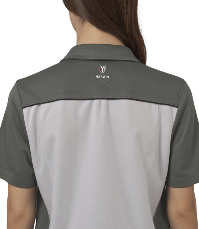 Marwin Sports Mopar Women's Poly Zipper Polo - White/Grey/Black - Marwin Sports