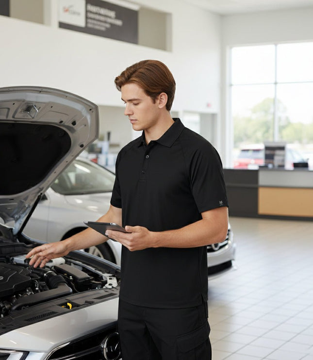 Marwin Sports Poly Button Men's Polo - Black - Marwin Sports