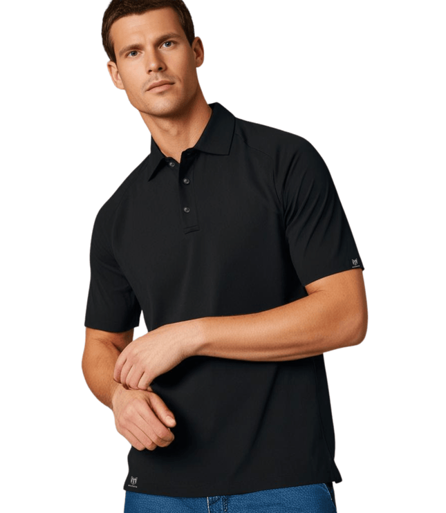 Marwin Sports Poly Button Men's Polo - Black - Marwin Sports