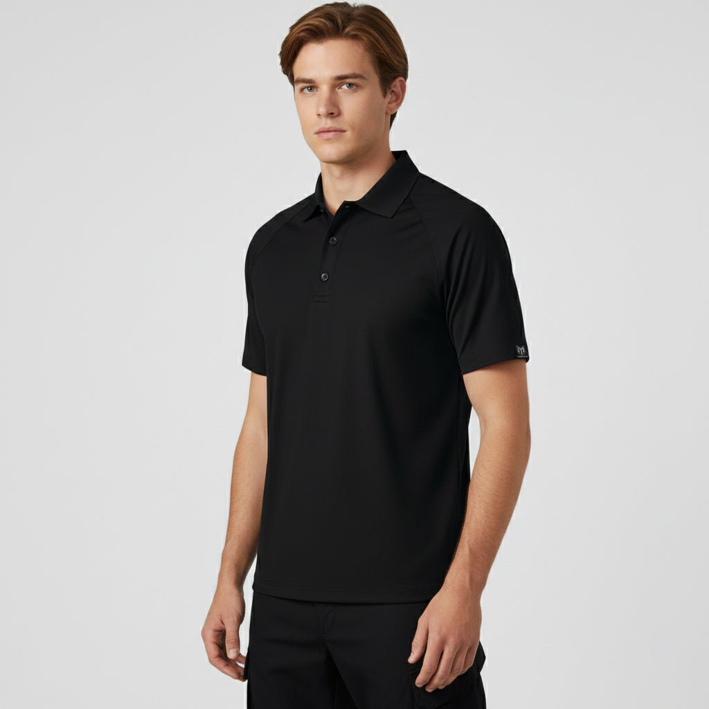Marwin Sports Poly Button Men's Polo - Black - Marwin Sports