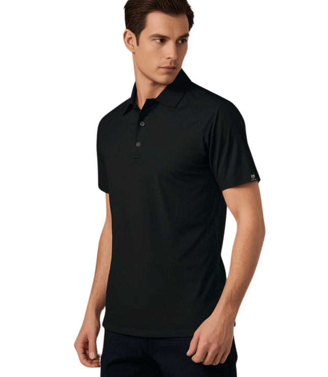 Marwin Sports Poly Button Men's Polo - Black - Marwin Sports