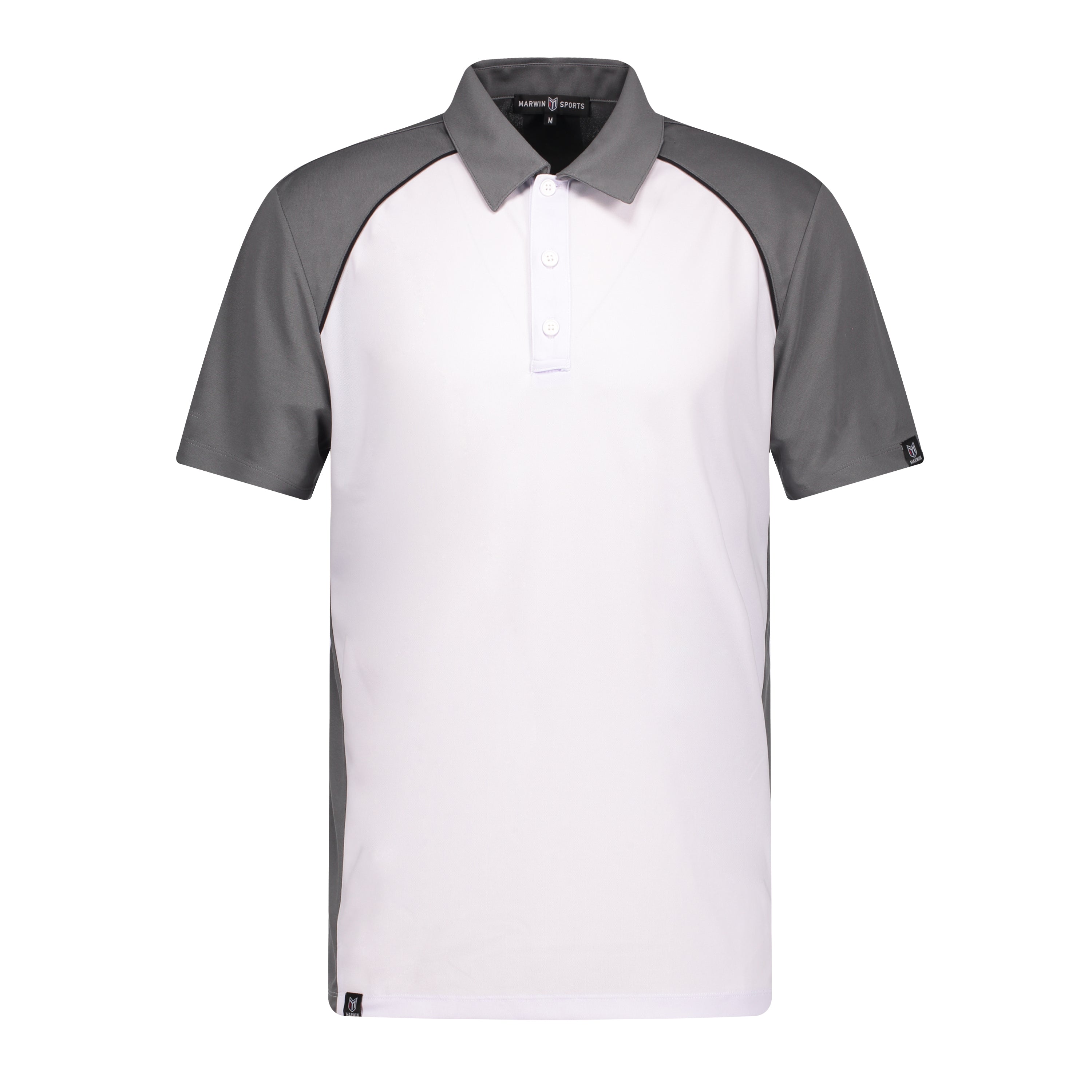 Marwin Sports Poly Button Men's Polo - White/Grey/Black - Marwin Sports