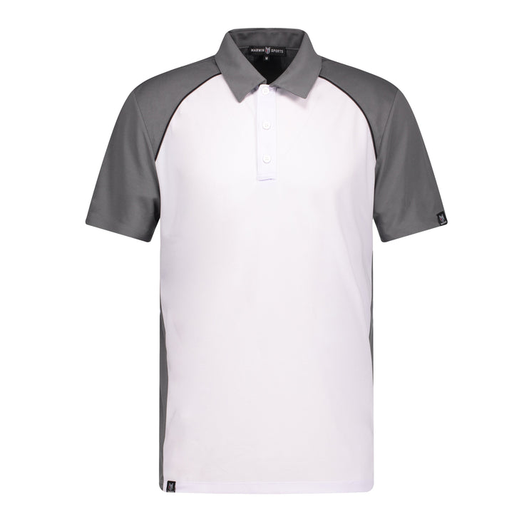 Marwin Sports Poly Button Men's Polo - White/Grey/Black - Marwin Sports