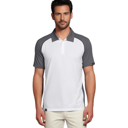 Marwin Sports Poly Button Men's Polo - White/Grey/Black - Marwin Sports