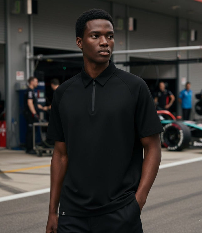 Marwin Sports Poly Zipper Men's Polo - Black - Marwin Sports
