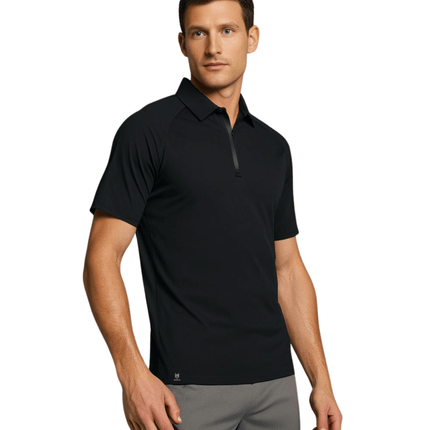 Marwin Sports Poly Zipper Men's Polo - Black - Marwin Sports