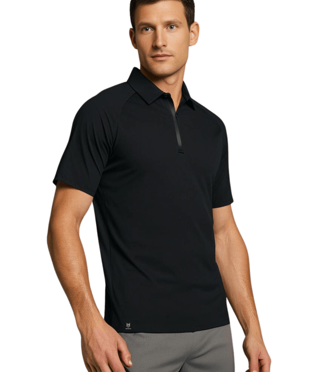 Marwin Sports Poly Zipper Men's Polo - Black - Marwin Sports