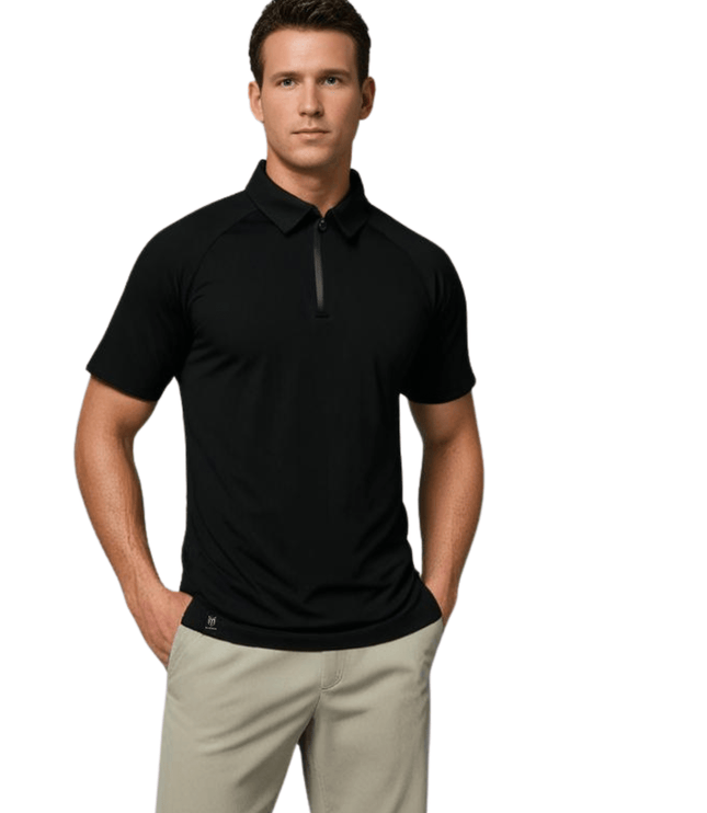 Marwin Sports Poly Zipper Men's Polo - Black - Marwin Sports