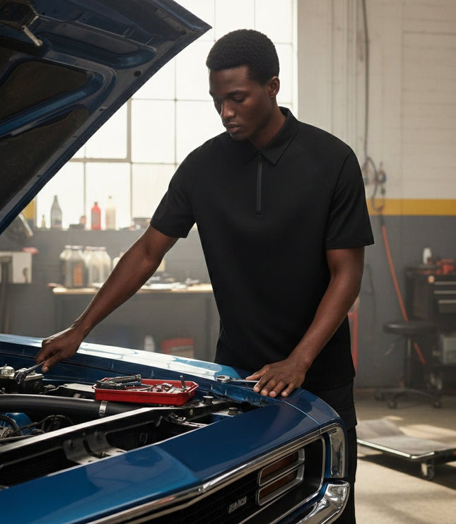 Marwin Sports Poly Zipper Men's Polo - Black - Marwin Sports