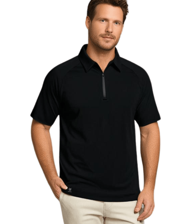 Marwin Sports Poly Zipper Men's Polo - Black - Marwin Sports