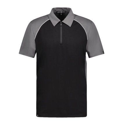 Marwin Sports Poly Zipper Men's Polo - Black/Grey/White - Marwin Sports