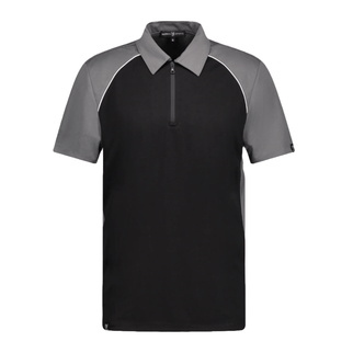 Marwin Sports Poly Zipper Men's Polo - Black/Grey/White - Marwin Sports