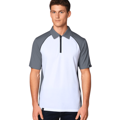 Marwin Sports Poly Zipper Men's Polo - White/Grey/Black - Marwin Sports