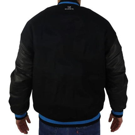 Marwin Sports Rib Letterman Men's Jacket - Black/Blue - Marwin Sports