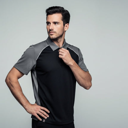 Monte Men's Zipper Polo - Black/Grey/White - Marwin Sports