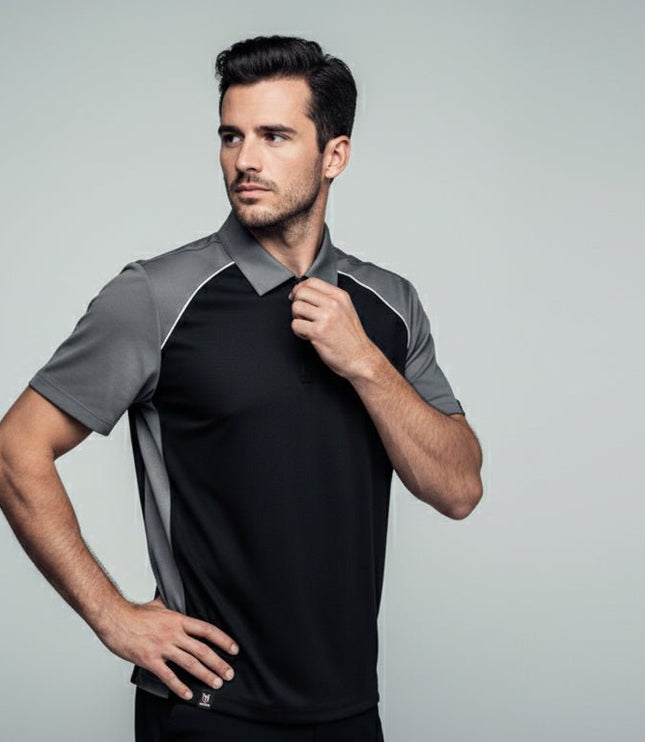 Monte Men's Zipper Polo - Black/Grey/White - Marwin Sports