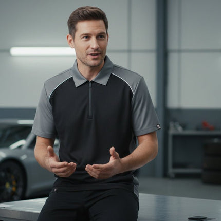 Monte Men's Zipper Polo - Black/Grey/White - Marwin Sports