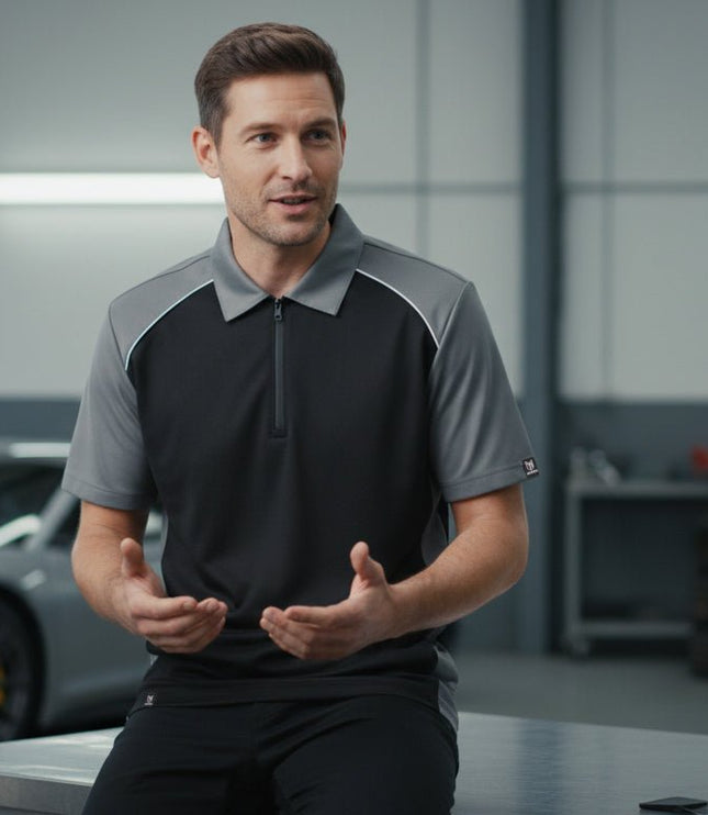 Monte Men's Zipper Polo - Black/Grey/White - Marwin Sports