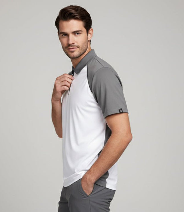 Monte Men's Zipper Polo - White/Grey/Black - Marwin Sports