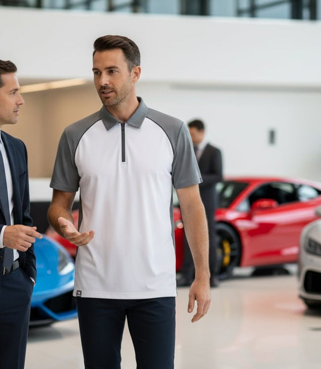 Monte Men's Zipper Polo - White/Grey/Black - Marwin Sports