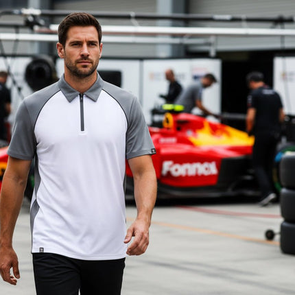 Monte Men's Zipper Polo - White/Grey/Black - Marwin Sports