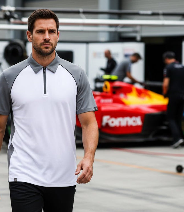 Monte Men's Zipper Polo - White/Grey/Black - Marwin Sports