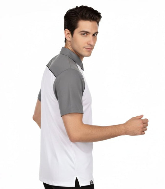 Monte Men's Zipper Polo - White/Grey/Black - Marwin Sports